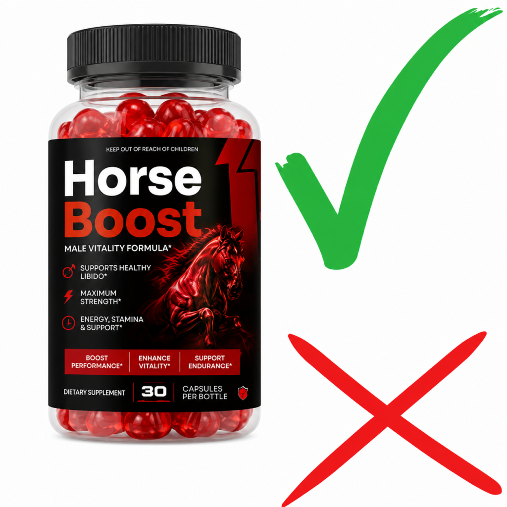 Horse Boost supplement package highlighting pros and cons for male vitality support