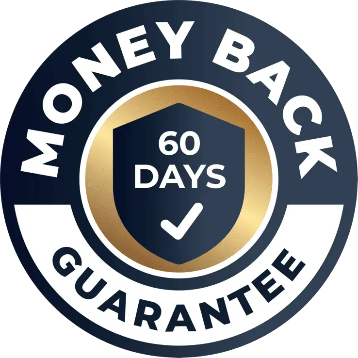 100% satisfaction 60-day money-back guarantee seal for Horse Boost